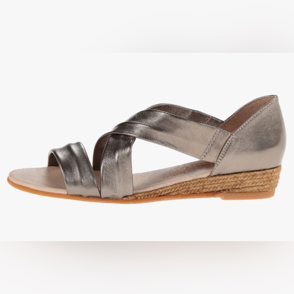 Eric Michael Leather Netty Pewter Open Toe Wedge Heel Sandals -Made in Spain 8.5 - Picture 3 of 10